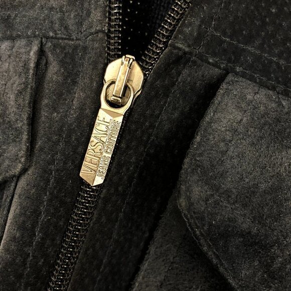 Versace JEANS COUTURE VTG Wool Blend Knit Suede Leather Navy Jacket Sz S - Picture 5 of 16